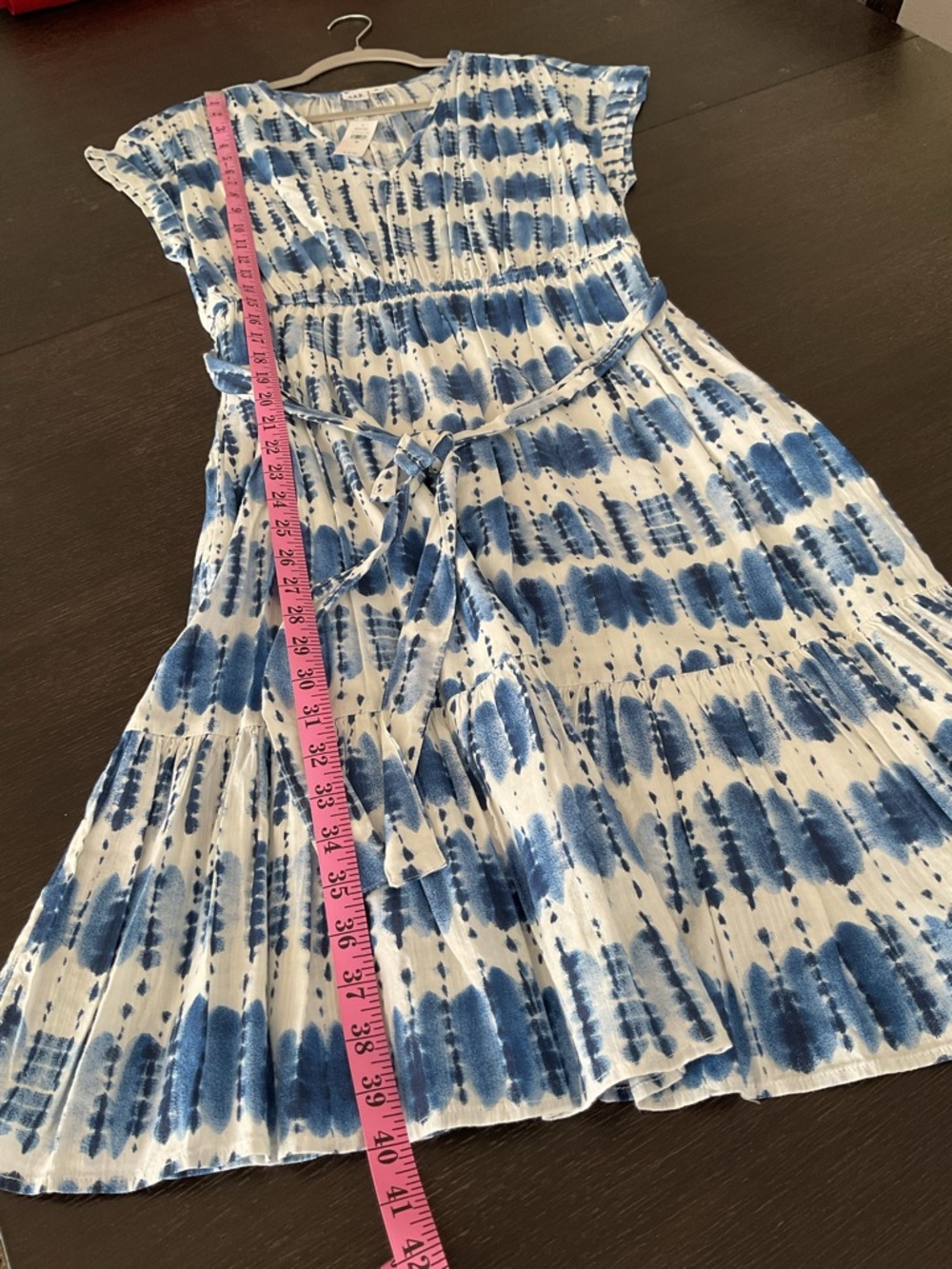 GAP Factory Blue and White Tie-Dye V-Neck Midi Dress with Waist Tie - Picture 8 of 8